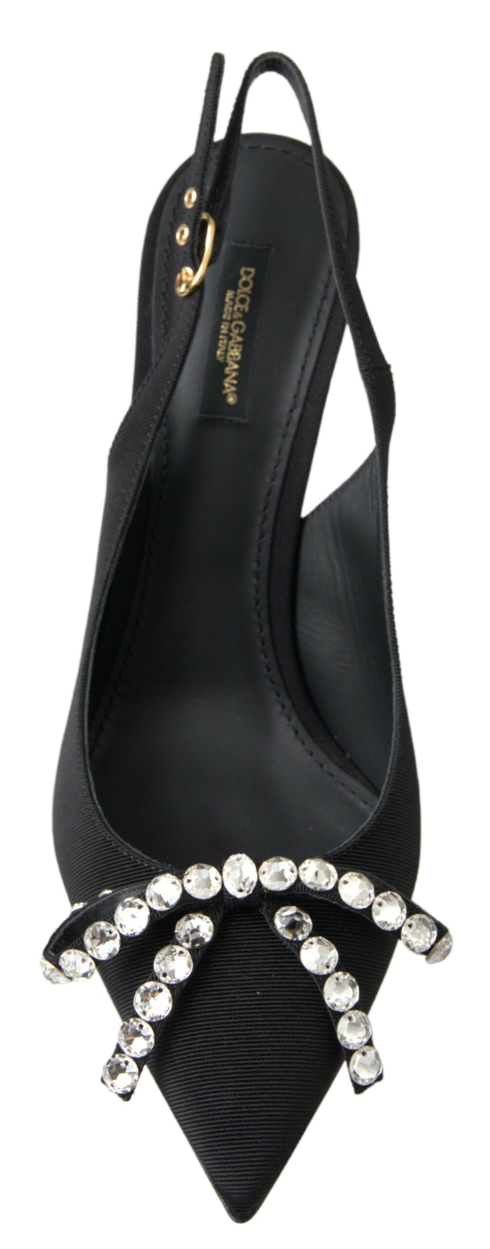 Chaussures à talon slingback ornées de cristaux noirs Dolce &amp; Gabbana