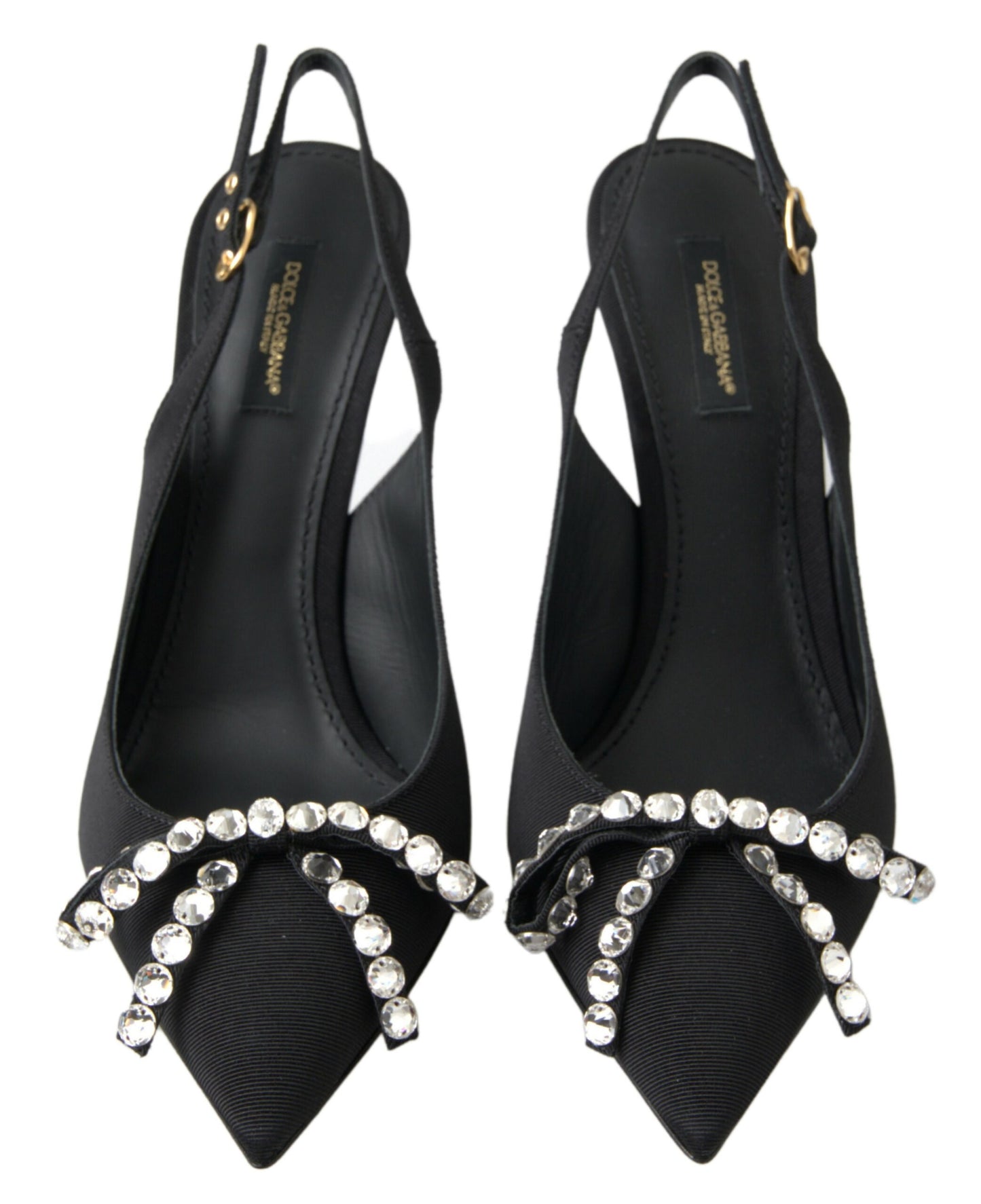 Chaussures à talon slingback ornées de cristaux noirs Dolce &amp; Gabbana