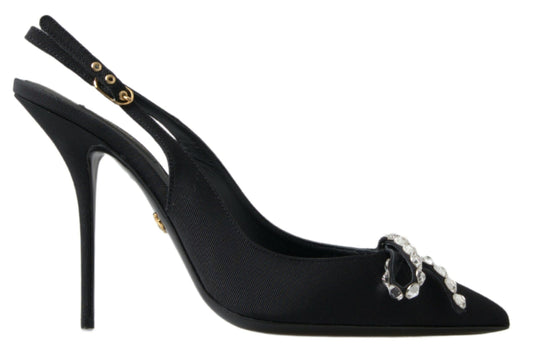 Chaussures à talon slingback ornées de cristaux noirs Dolce &amp; Gabbana