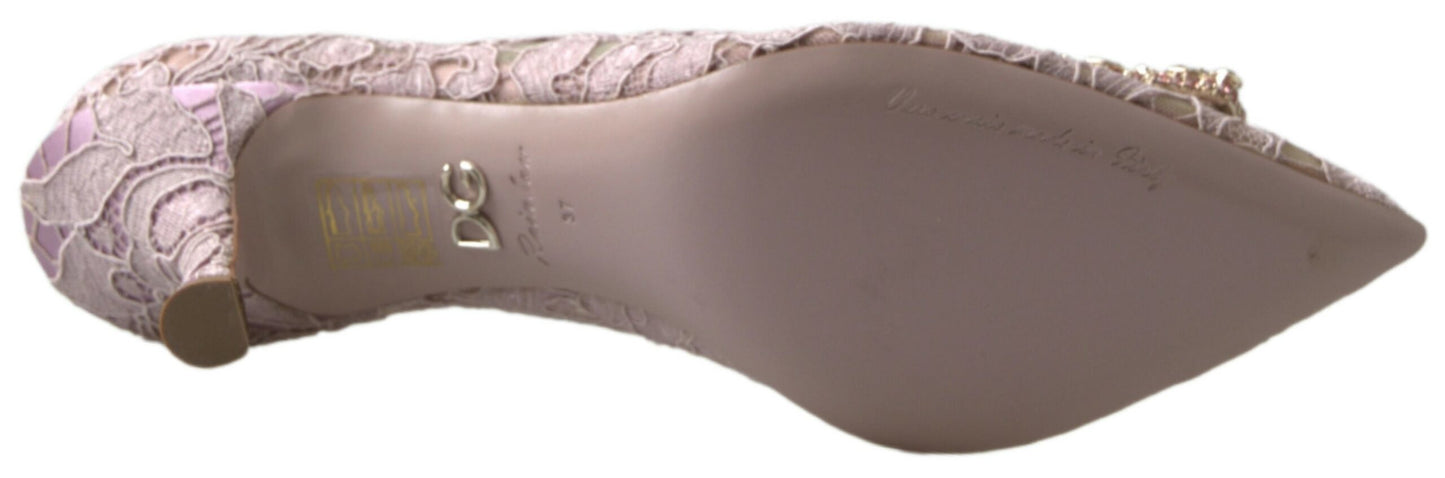 Dolce &amp; Gabbana – Pumps mit Blumenspitze und Kristallen in Rosa