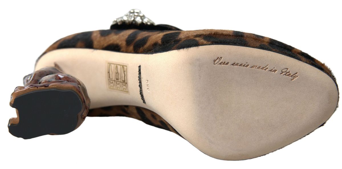 Escarpins Mary Jane à talons léopard en cuir de veau noir et marron Dolce &amp; Gabbana