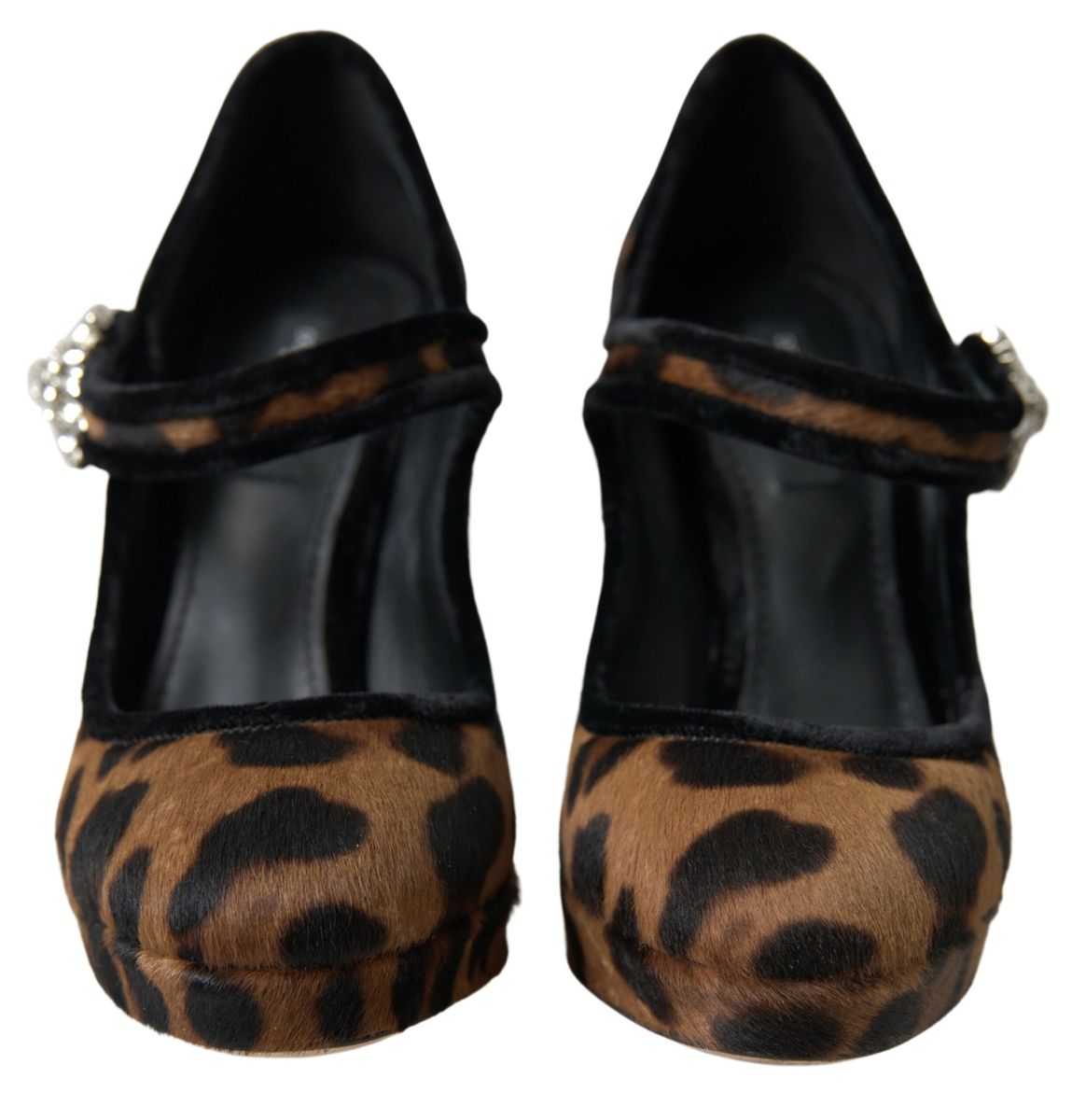Escarpins Mary Jane à talons léopard en cuir de veau noir et marron Dolce &amp; Gabbana