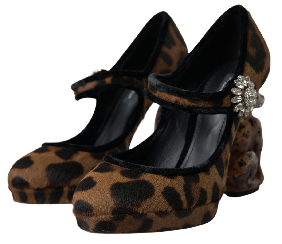Escarpins Mary Jane à talons léopard en cuir de veau noir et marron Dolce &amp; Gabbana