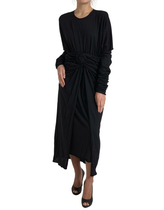 Robe fourreau mi-longue portefeuille en laine noire Dolce &amp; Gabbana