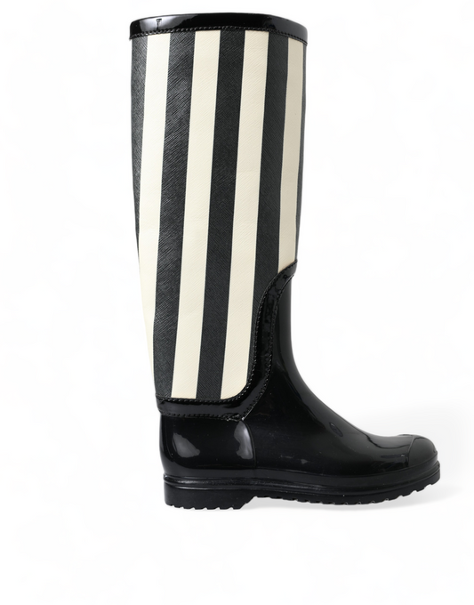 Bottes plates hautes en caoutchouc noir Dolce &amp; Gabbana