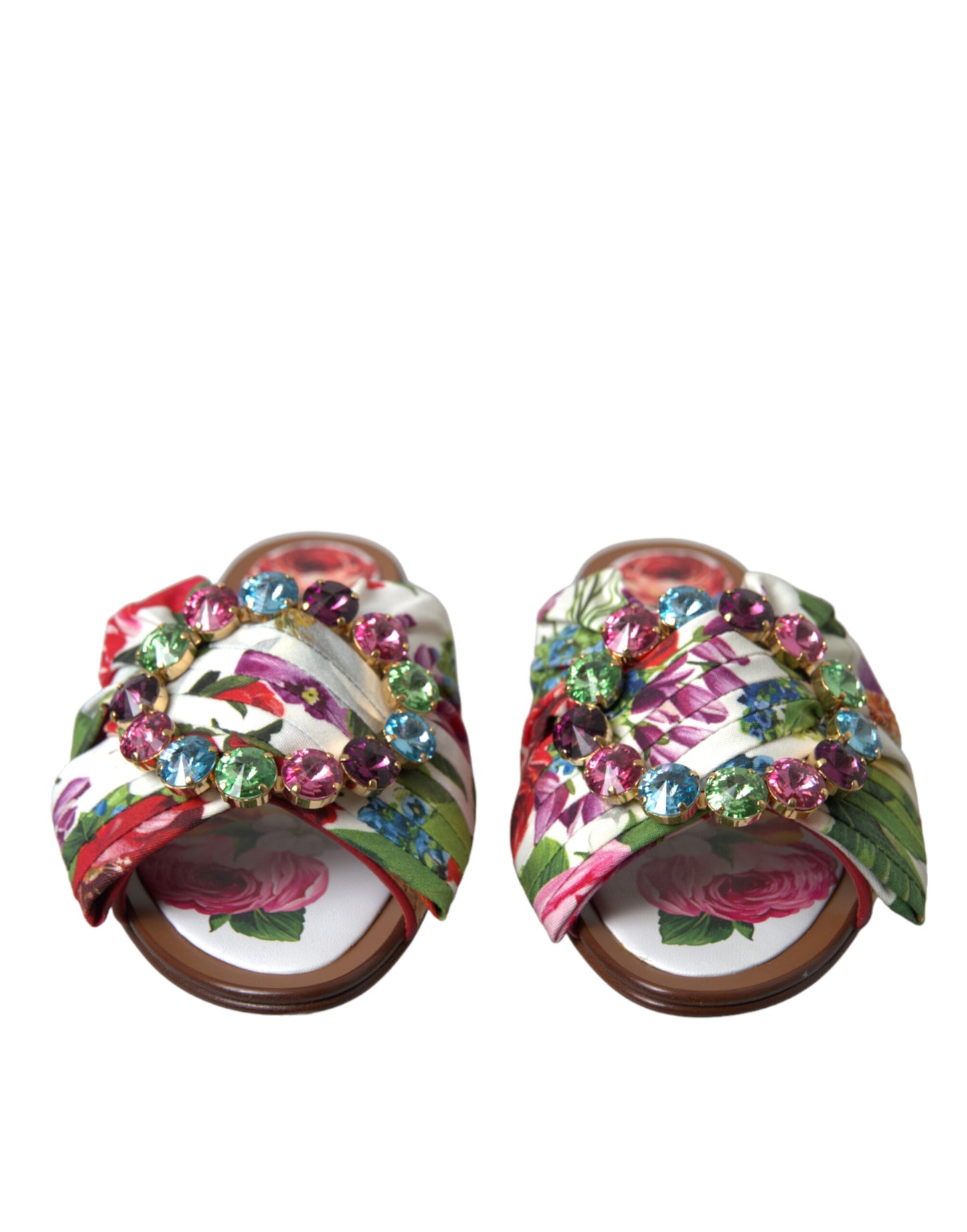 Dolce &amp; Gabbana Chaussures plates à fleurs multicolores Sandales en cristal