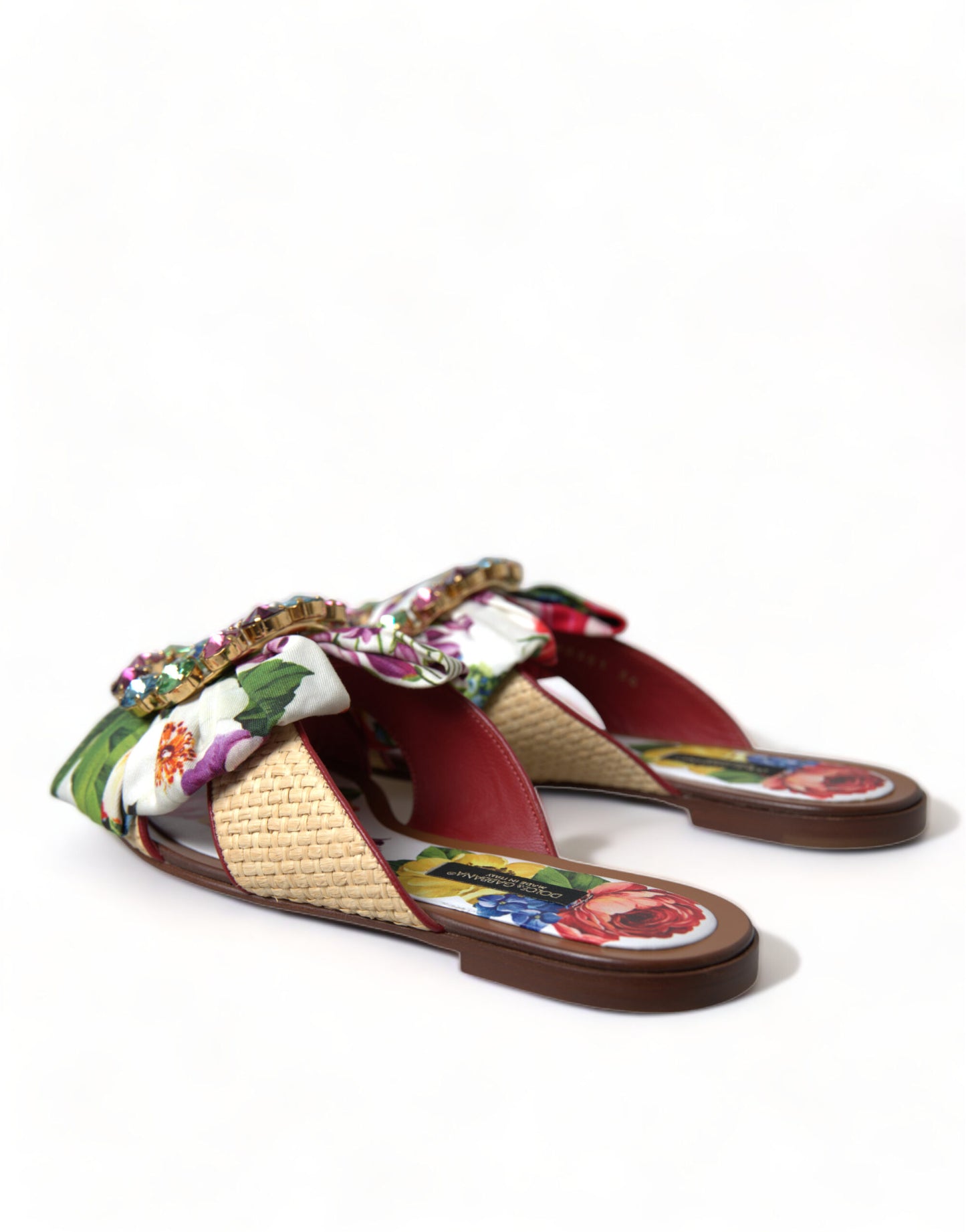 Dolce &amp; Gabbana Chaussures plates à fleurs multicolores Sandales en cristal