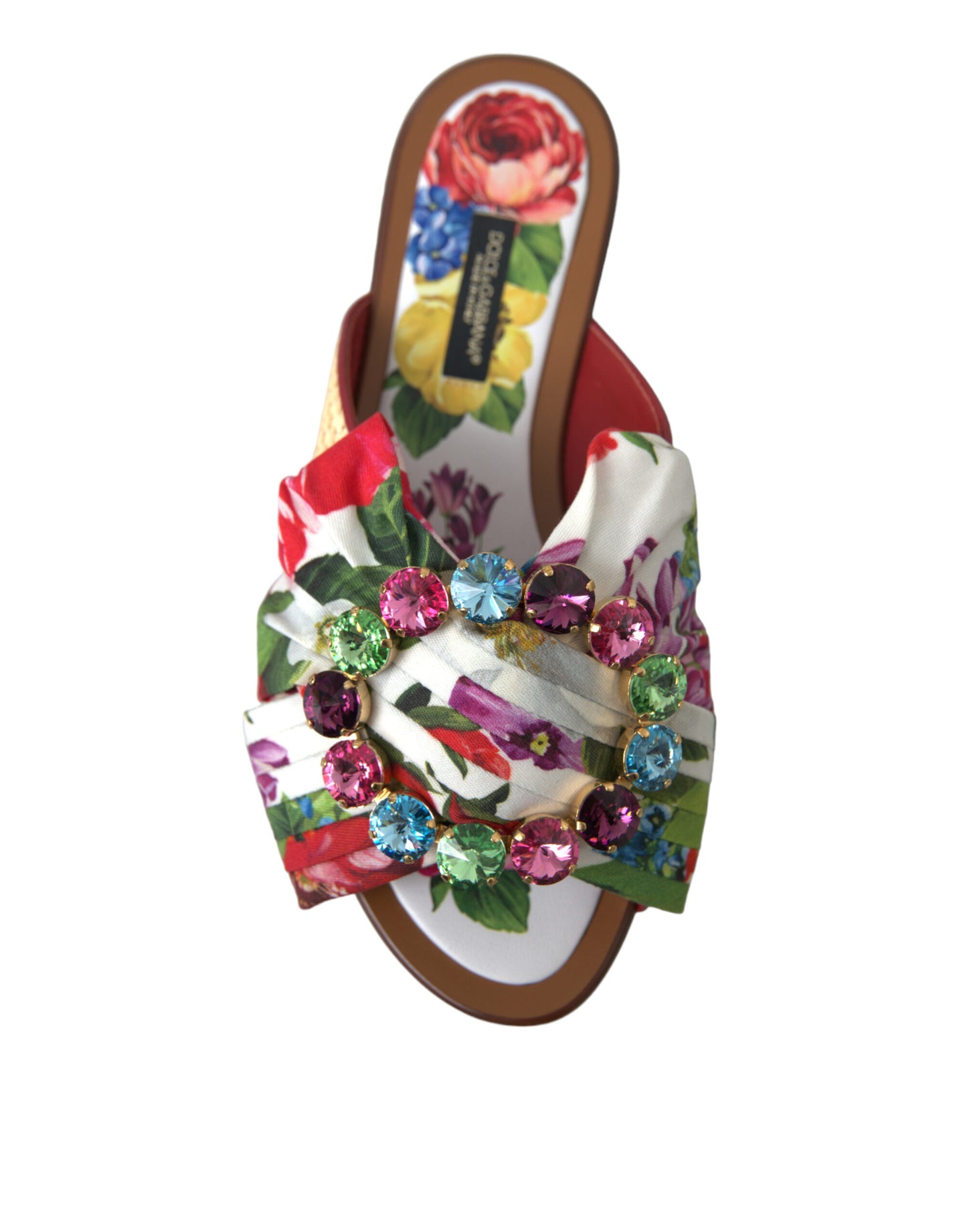 Dolce &amp; Gabbana Chaussures plates à fleurs multicolores Sandales en cristal