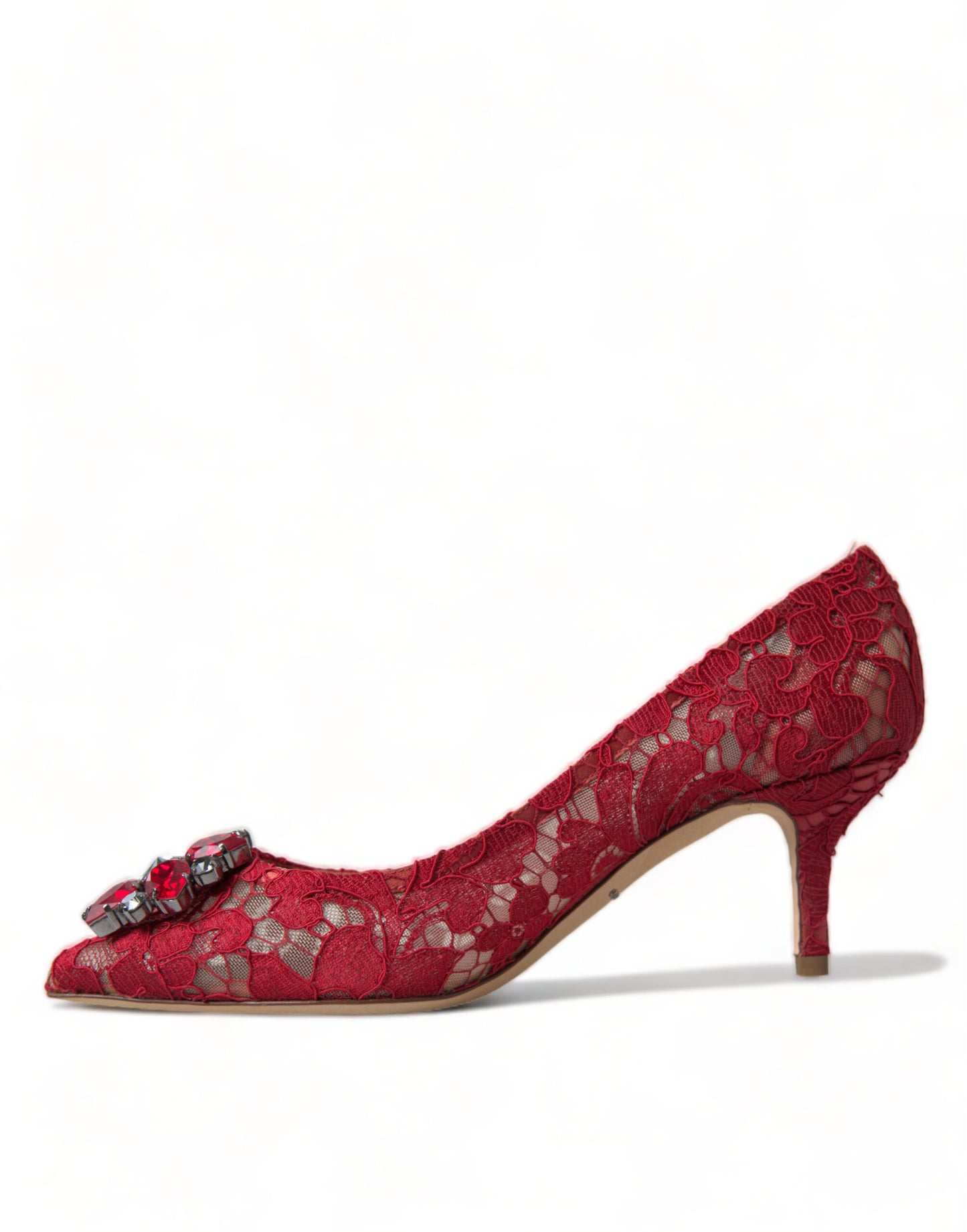 Dolce &amp; Gabbana Rote Taormina-Pumps mit Spitzenabsatz und Kristallen
