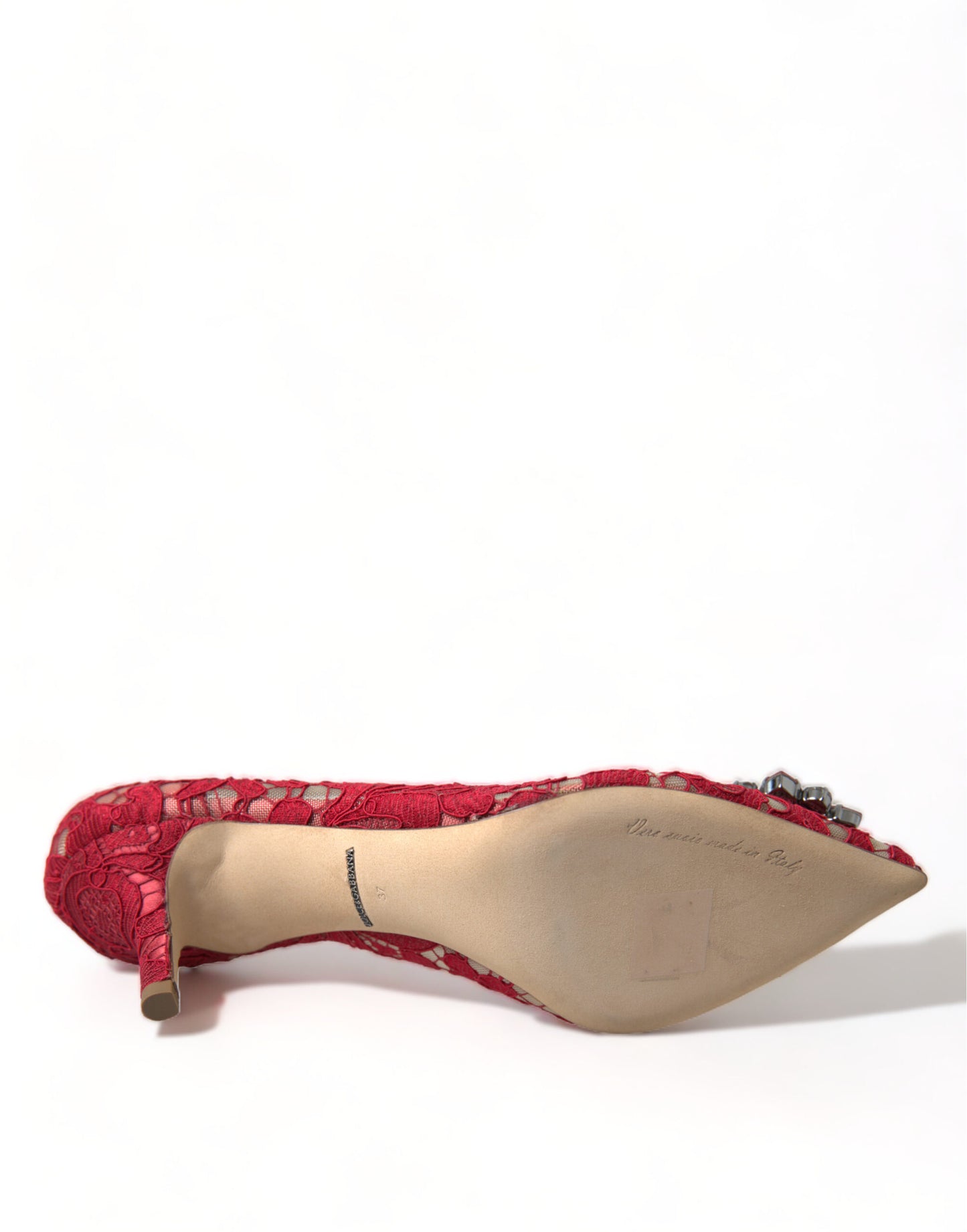 Dolce &amp; Gabbana Rote Taormina-Pumps mit Spitzenabsatz und Kristallen