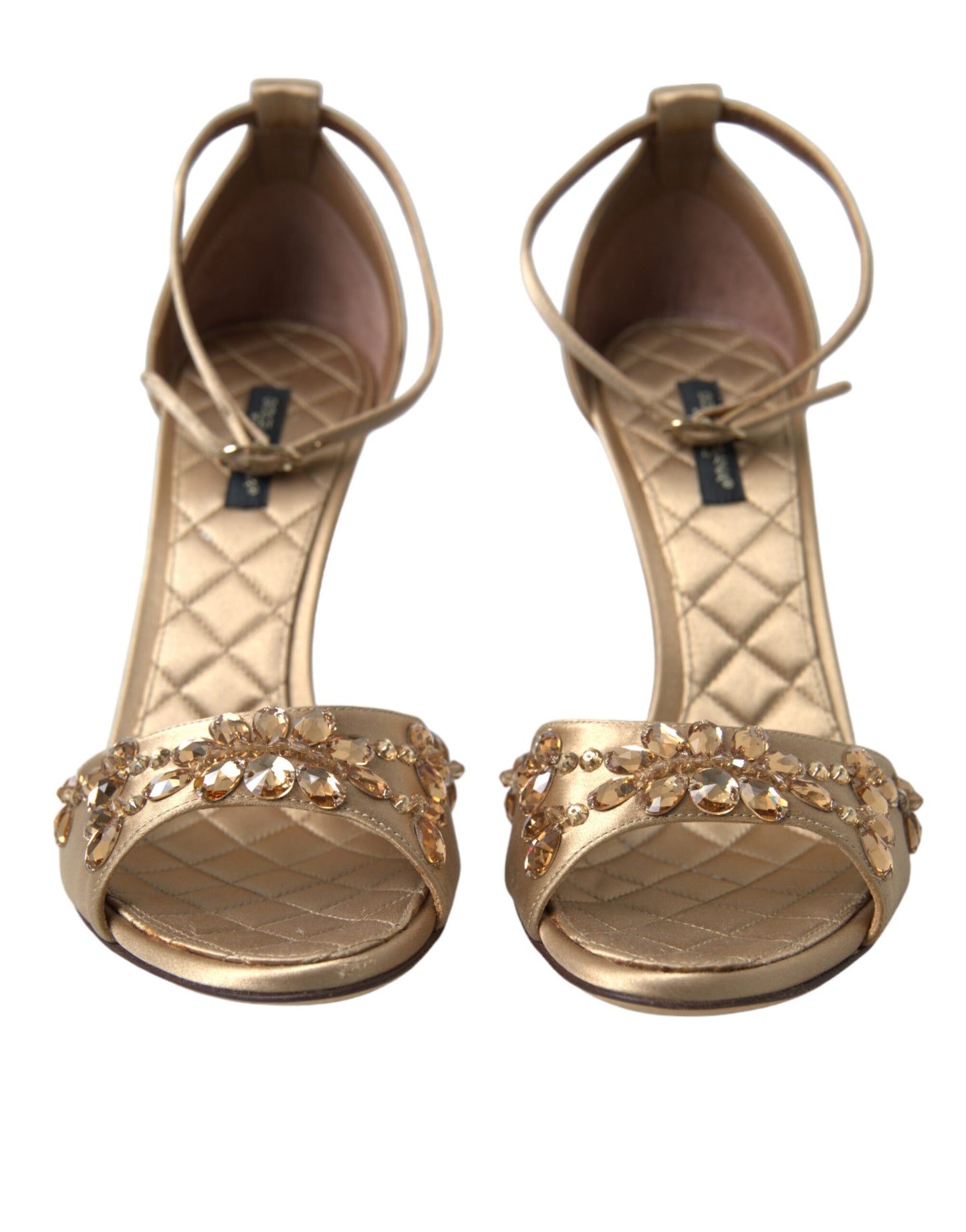 Sandales Dolce &amp; Gabbana en satin doré avec bride à la cheville et cristaux