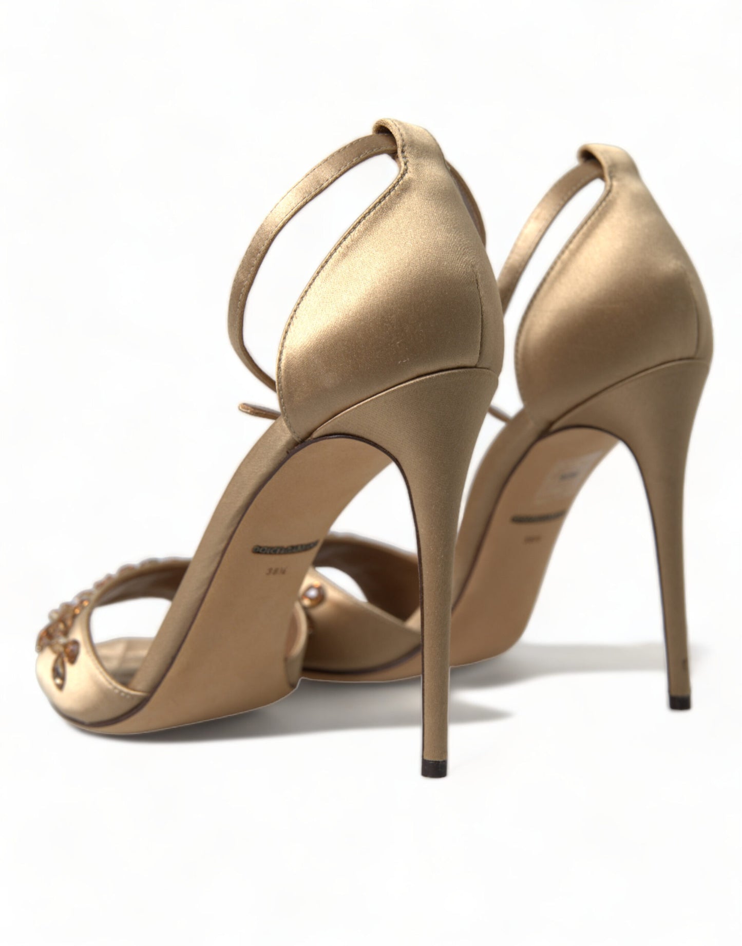 Sandales Dolce &amp; Gabbana en satin doré avec bride à la cheville et cristaux
