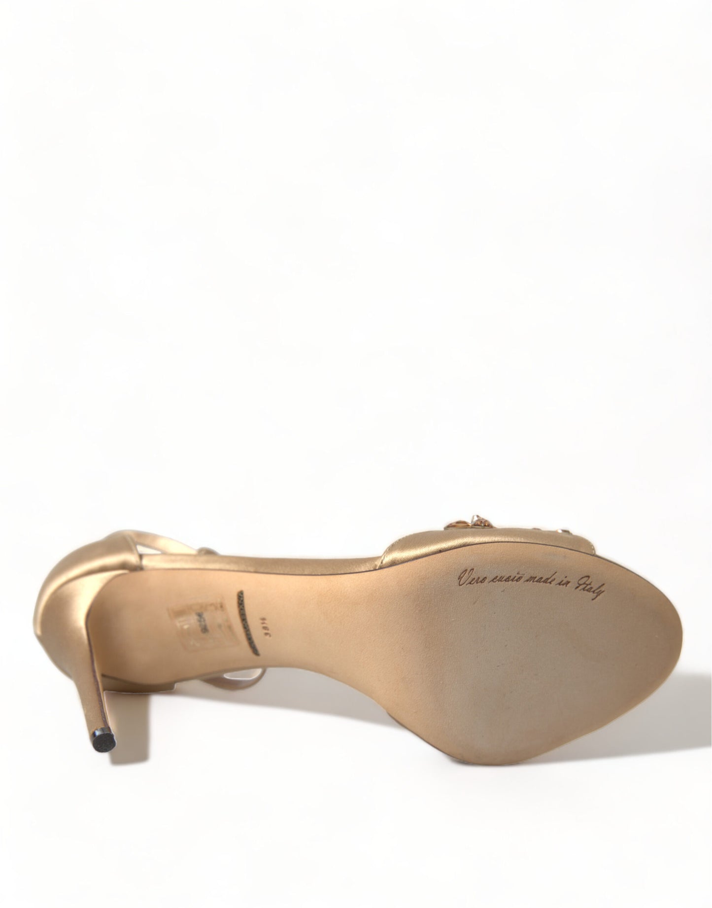 Sandales Dolce &amp; Gabbana en satin doré avec bride à la cheville et cristaux