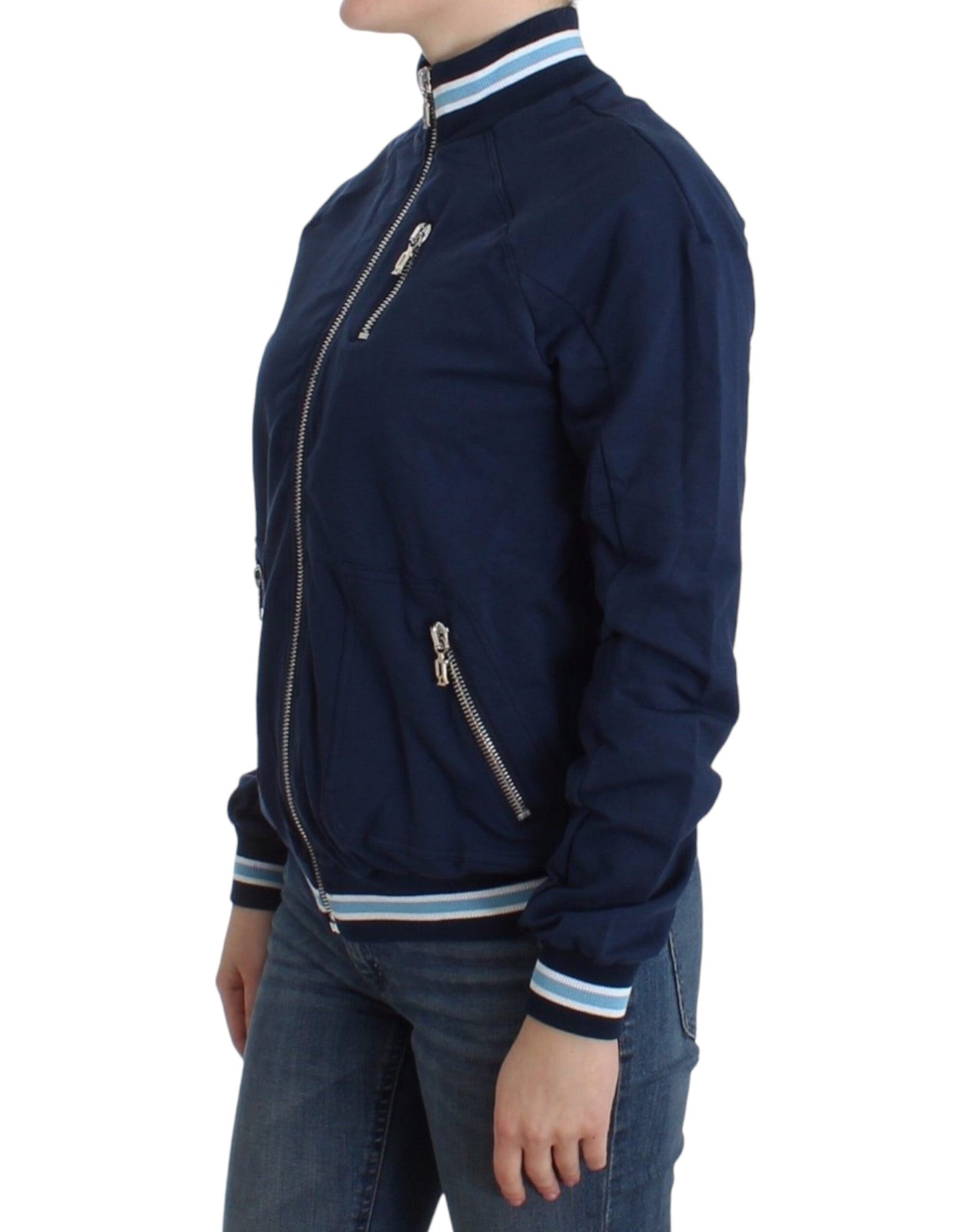 Cardigan zippé en coton bleu John Galliano