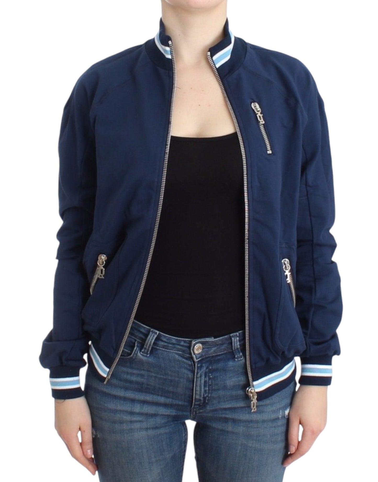 Cardigan zippé en coton bleu John Galliano