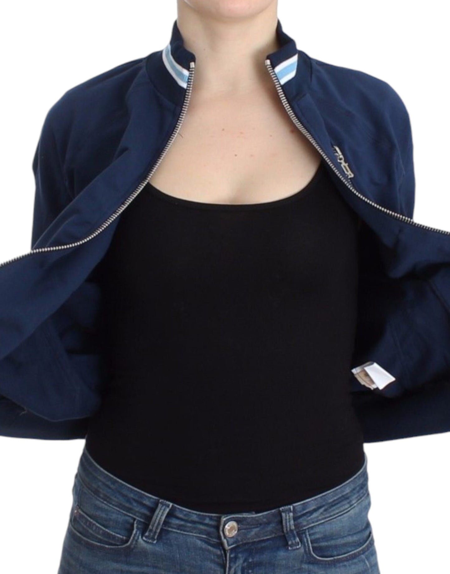 Cardigan zippé en coton bleu John Galliano