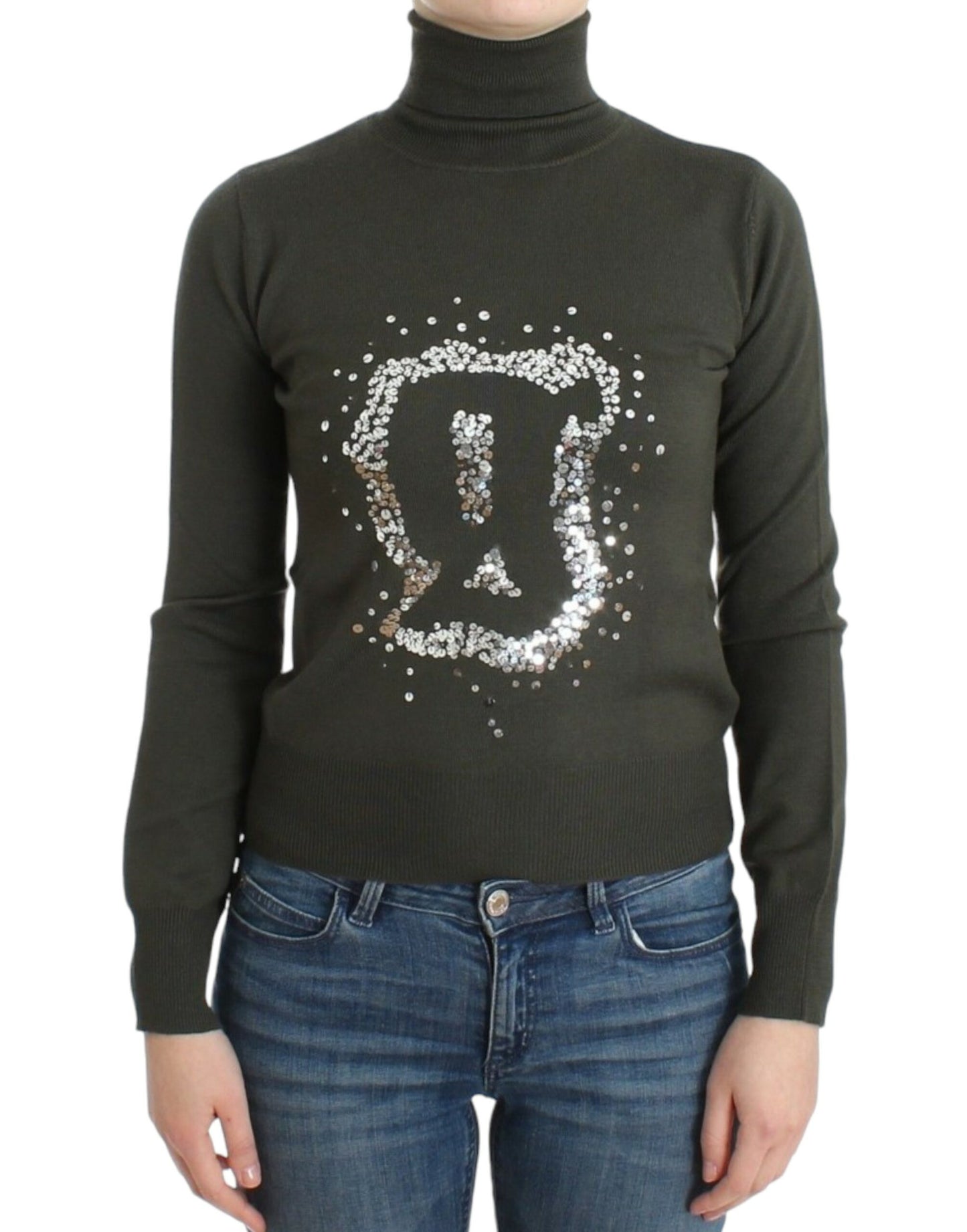 Pull col roulé en laine verte John Galliano