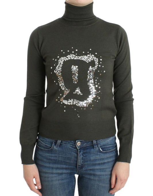 Pull col roulé en laine verte John Galliano