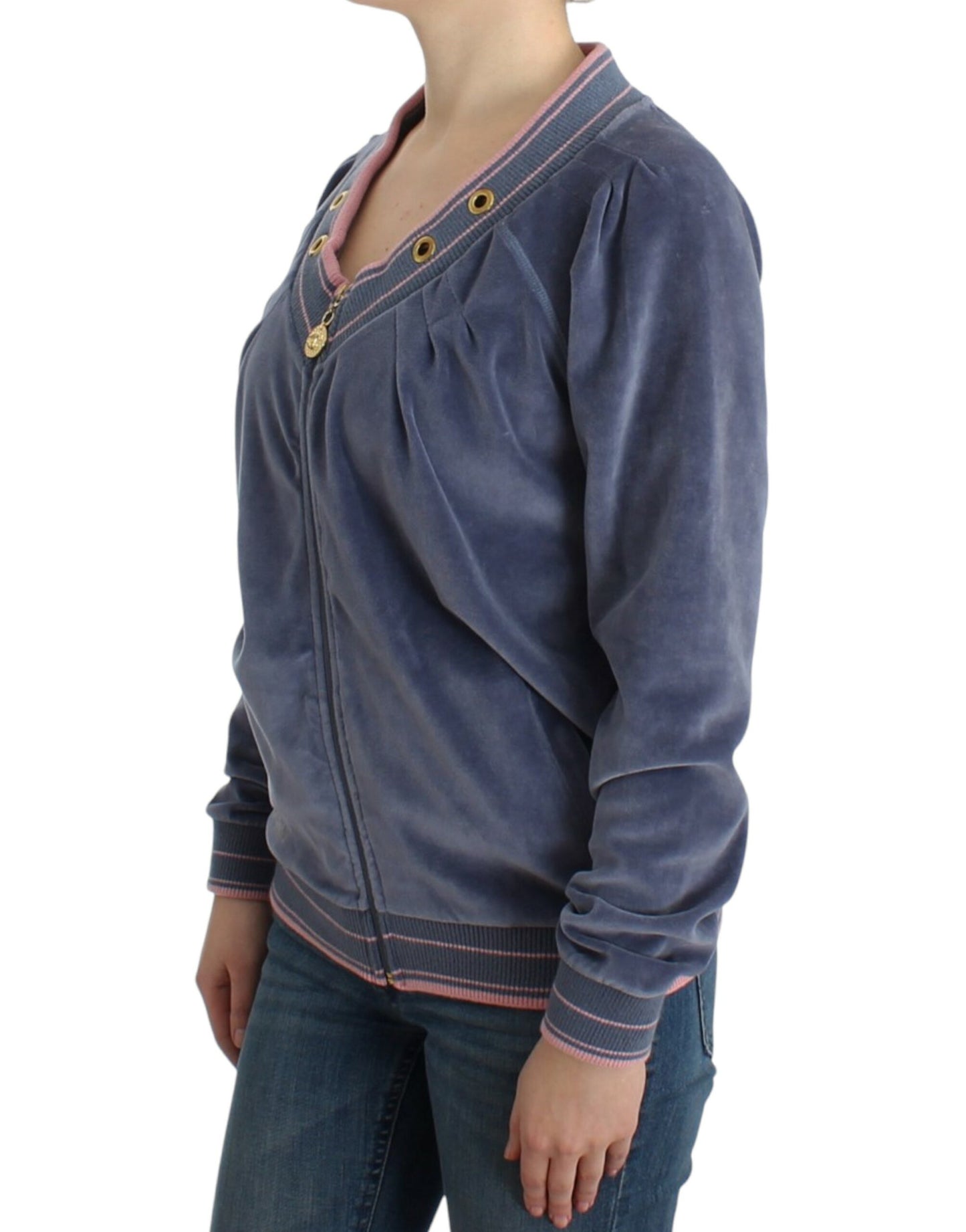 Pull zippé en velours bleu Cavalli