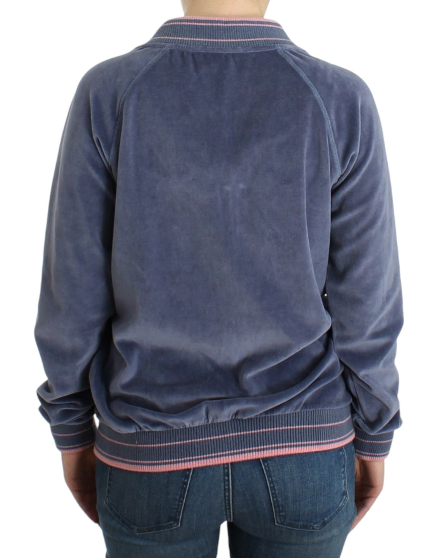 Pull zippé en velours bleu Cavalli