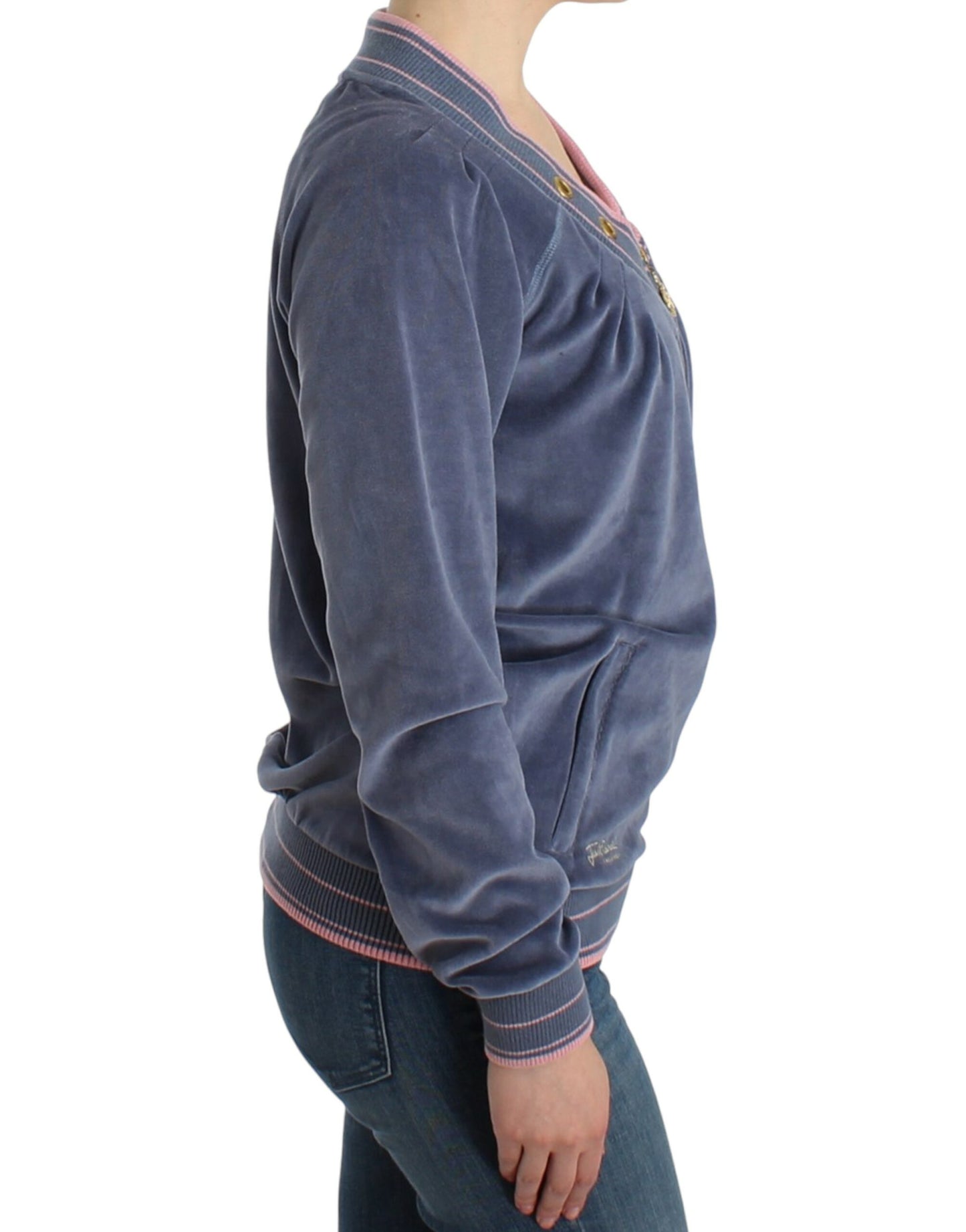 Pull zippé en velours bleu Cavalli