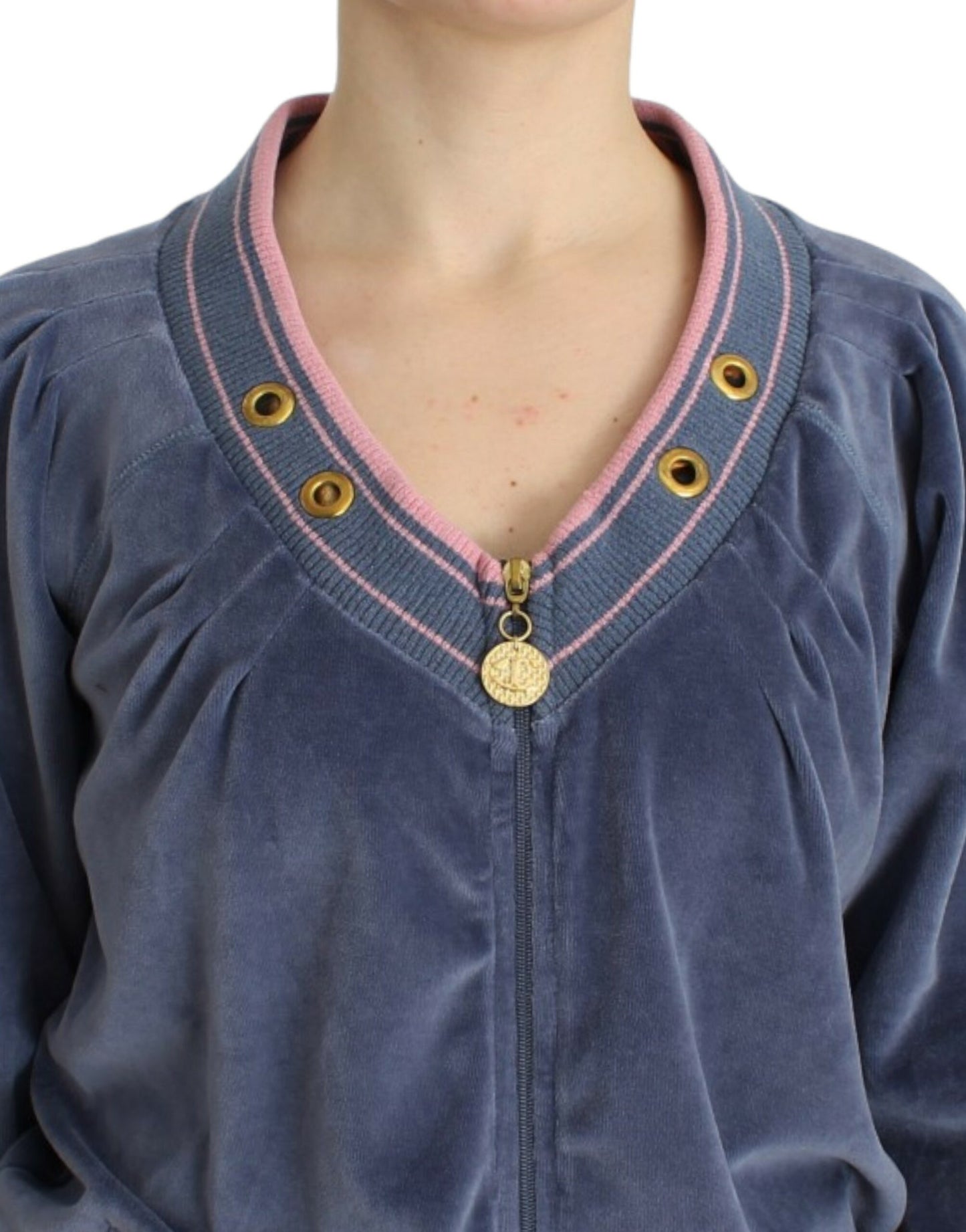 Pull zippé en velours bleu Cavalli