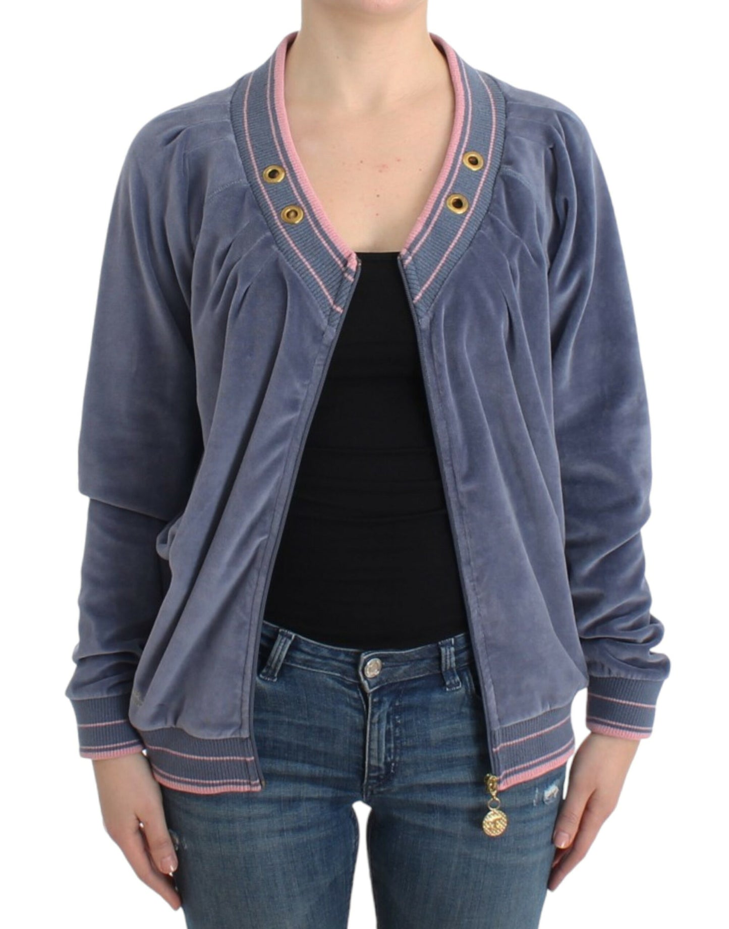 Pull zippé en velours bleu Cavalli