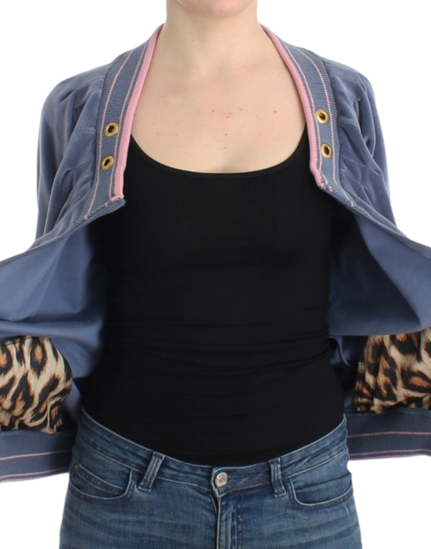 Pull zippé en velours bleu Cavalli