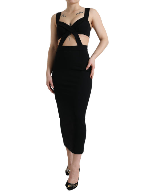 Robe mi-longue moulante noire sans manches à découpes Dolce &amp; Gabbana
