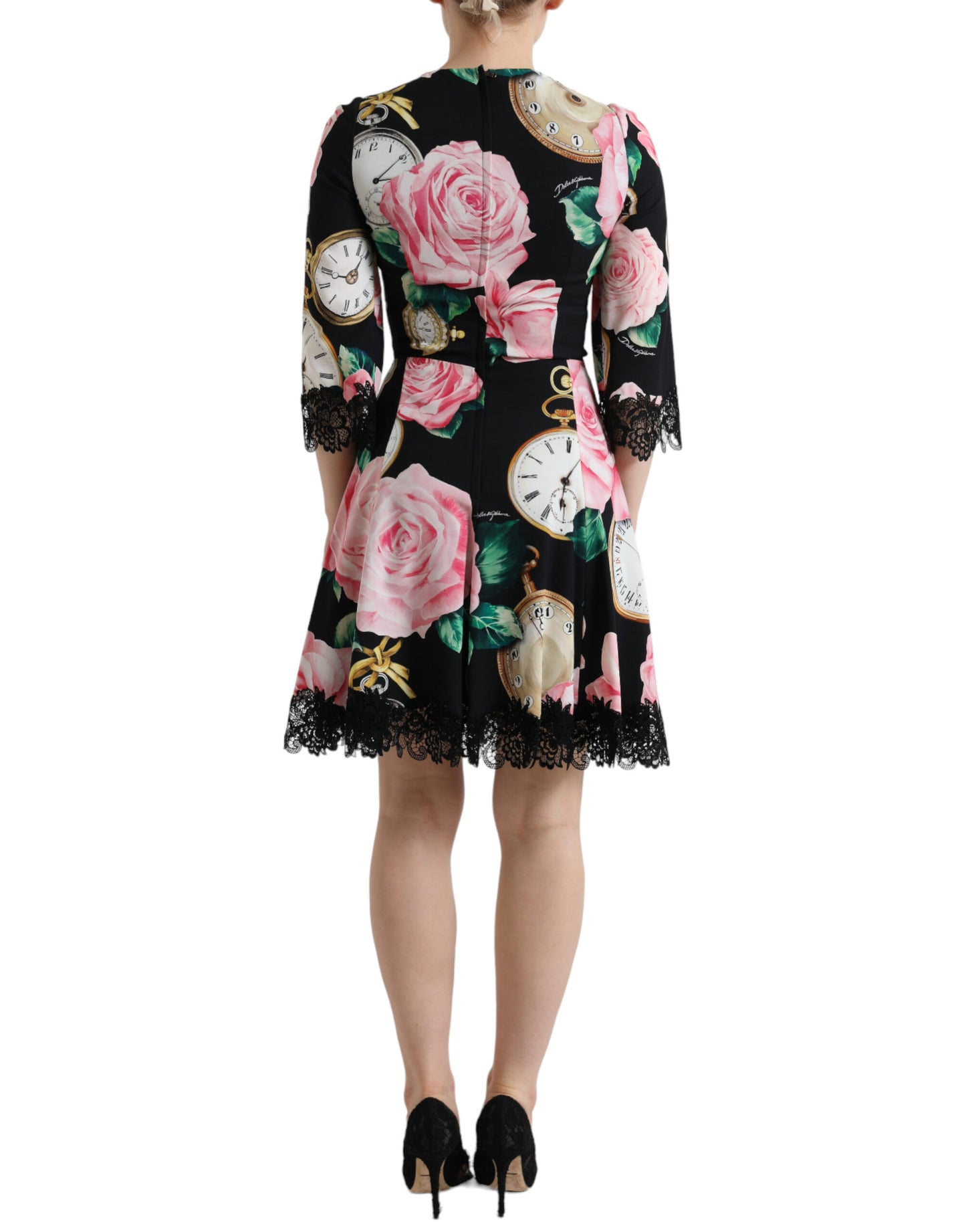 Robe trapèze noire en dentelle à fleurs Dolce &amp; Gabbana