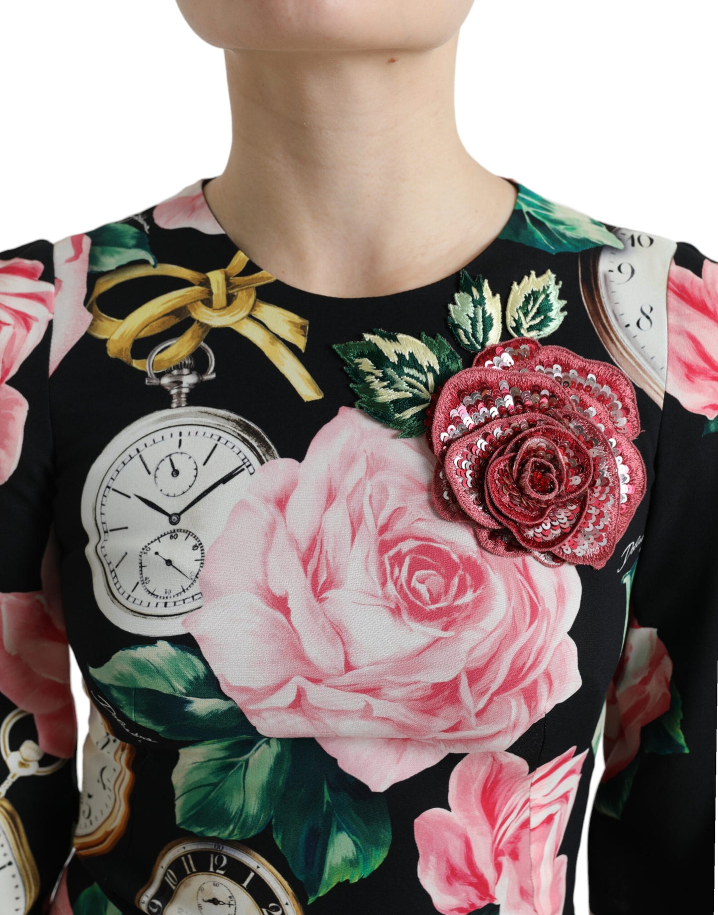 Robe trapèze noire en dentelle à fleurs Dolce &amp; Gabbana