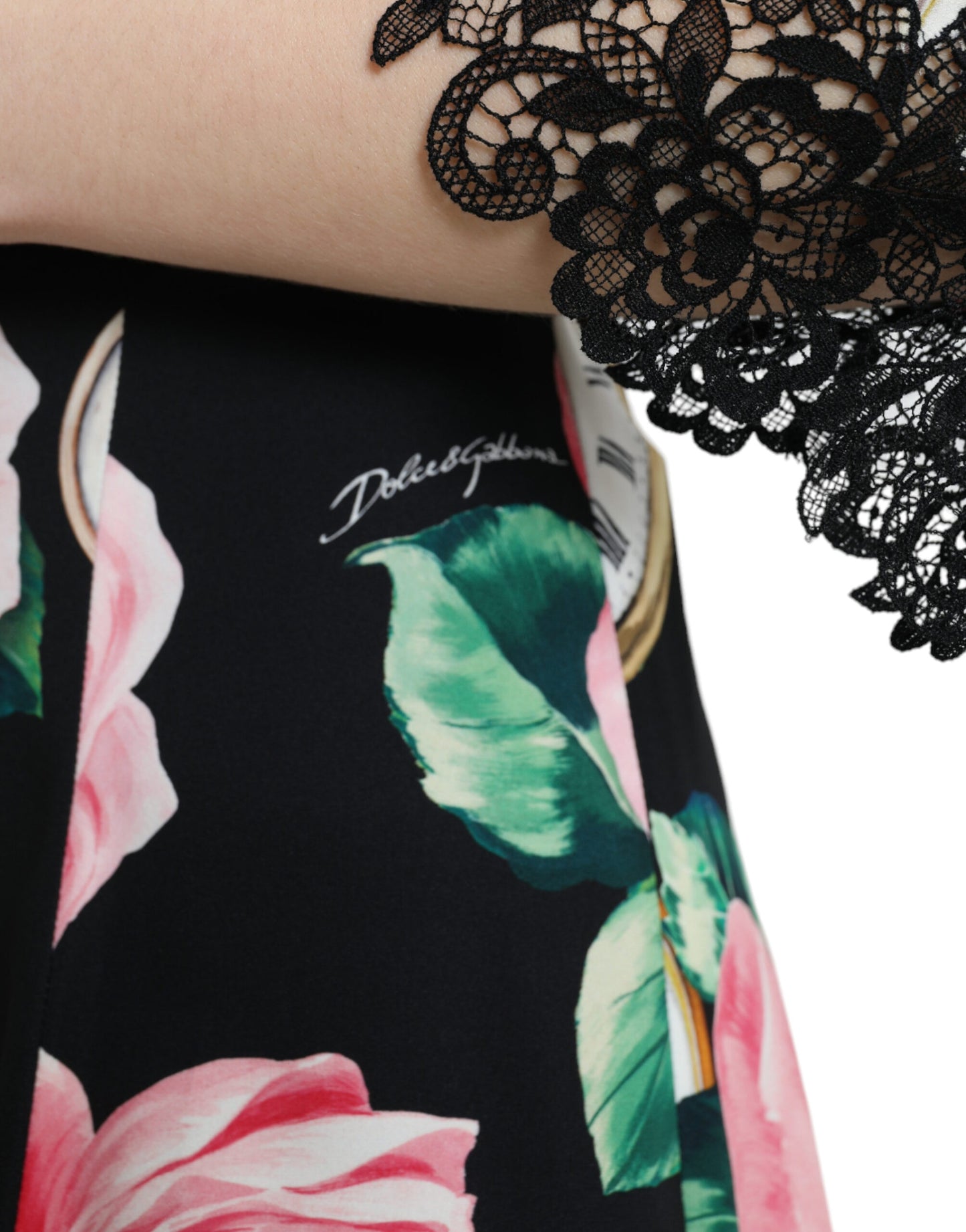 Robe trapèze noire en dentelle à fleurs Dolce &amp; Gabbana
