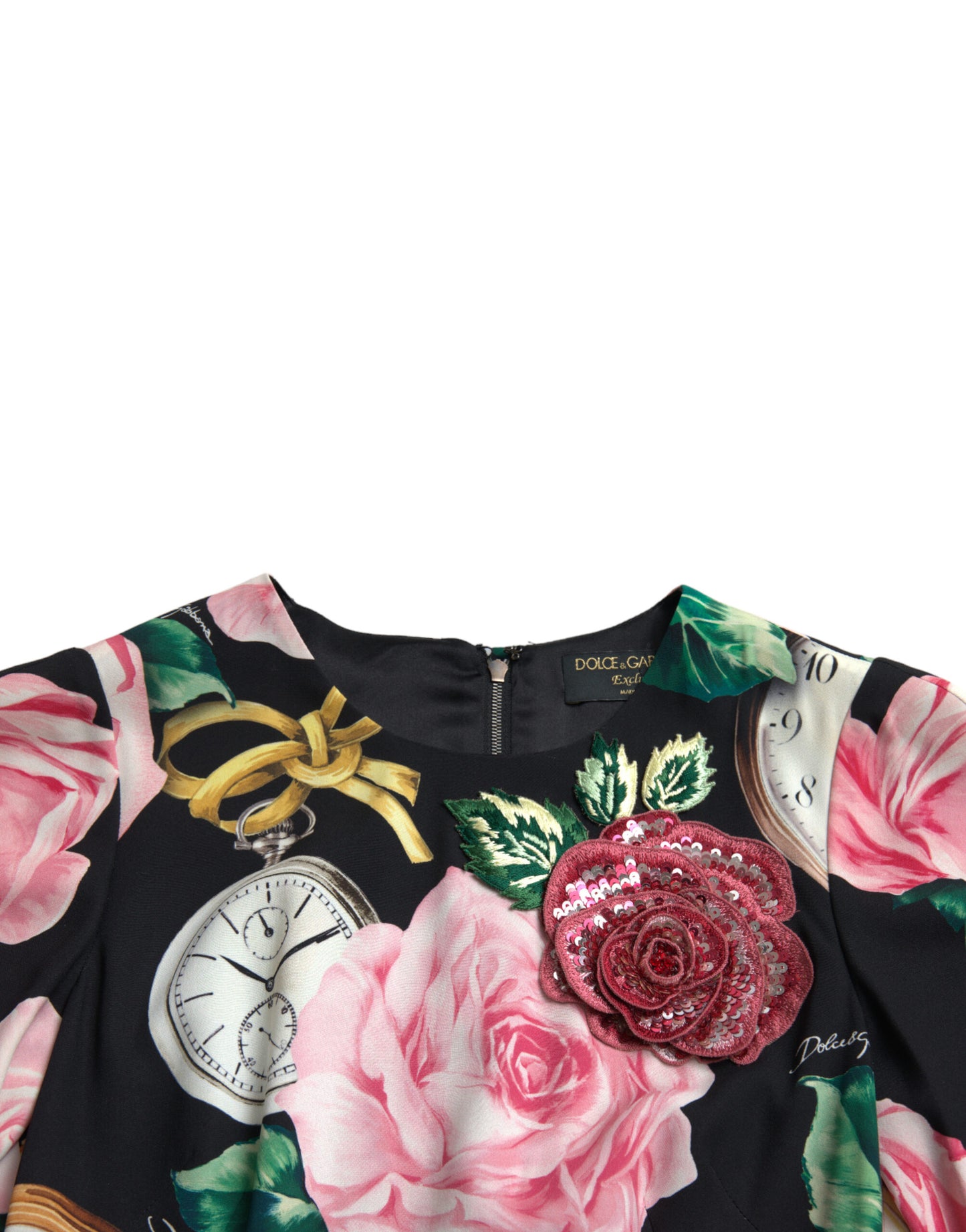 Robe trapèze noire en dentelle à fleurs Dolce &amp; Gabbana