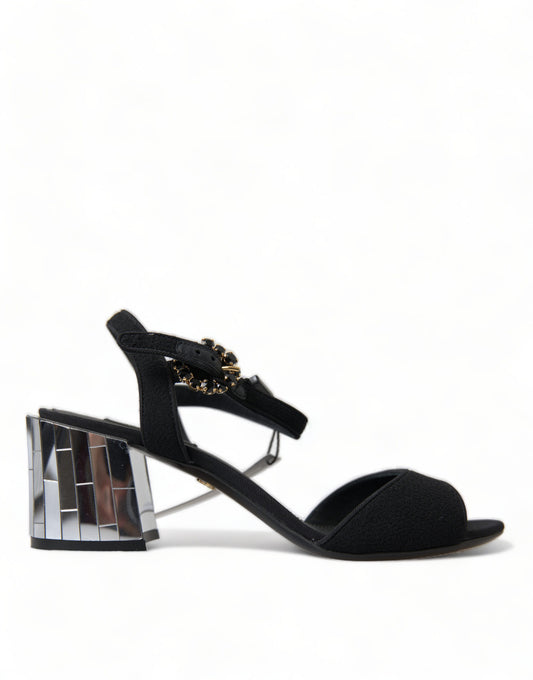 Sandales à bride cheville et cristaux noirs Dolce &amp; Gabbana