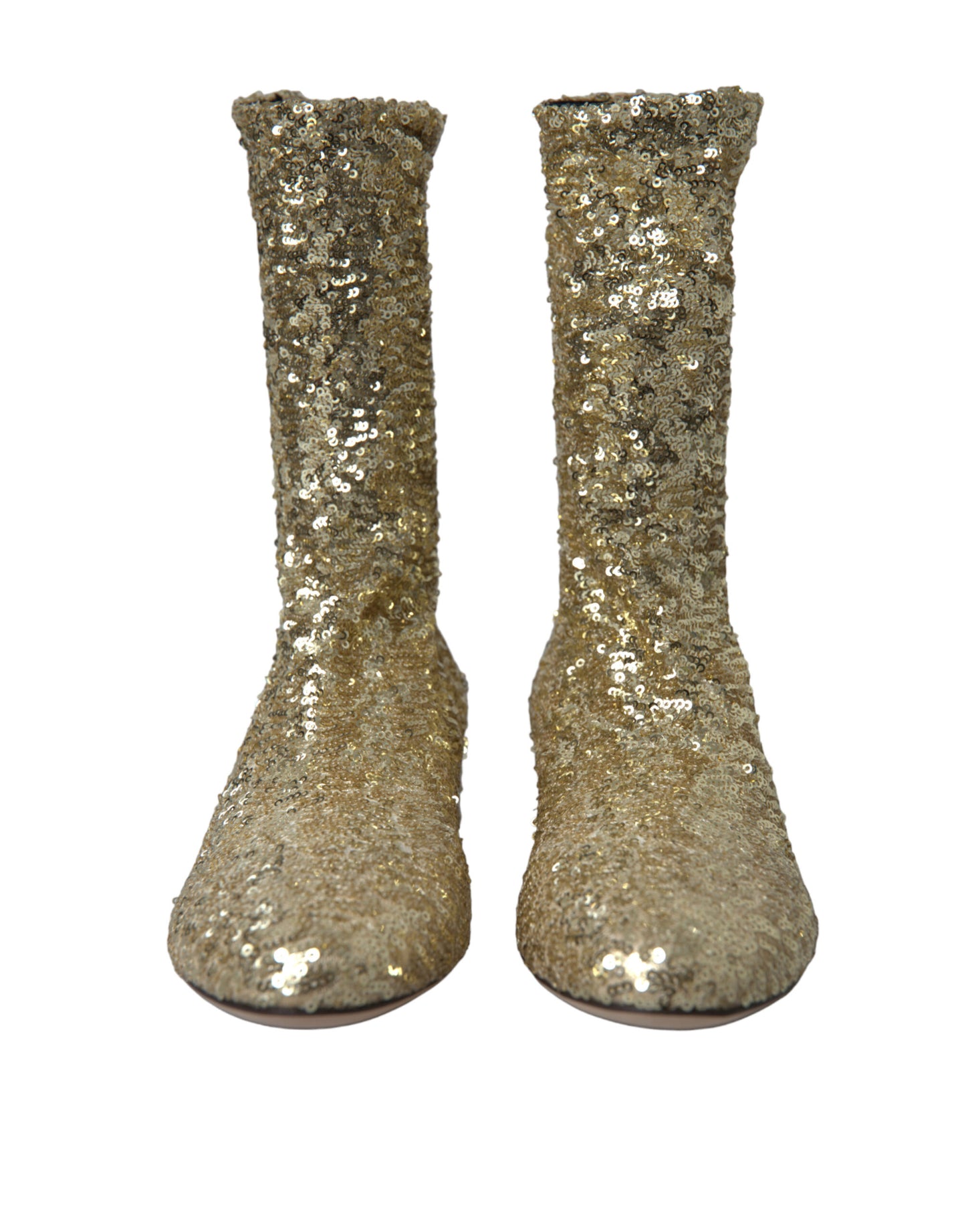 Bottes courtes extensibles à paillettes dorées Dolce &amp; Gabbana