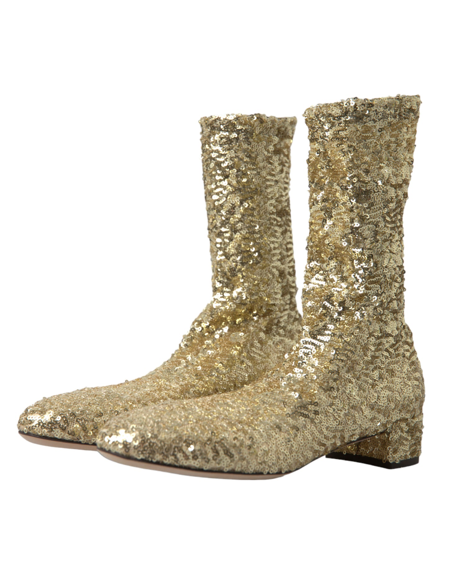 Bottes courtes extensibles à paillettes dorées Dolce &amp; Gabbana