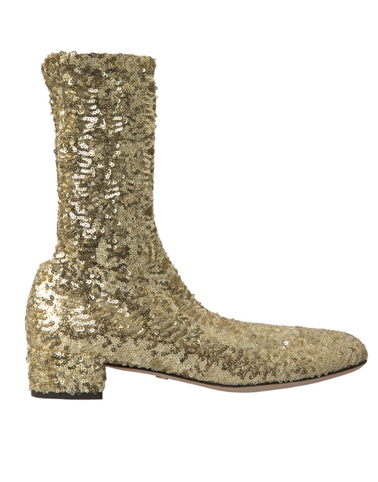 Bottes courtes extensibles à paillettes dorées Dolce &amp; Gabbana