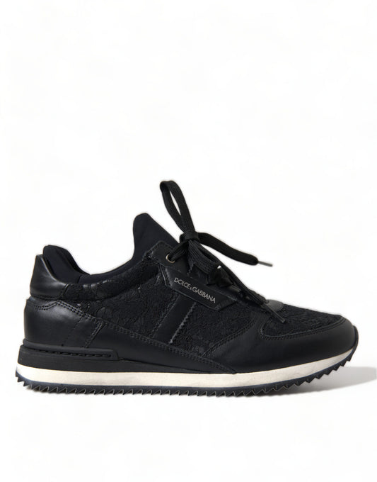 Baskets en cuir à lacets fleuris noires Dolce &amp; Gabbana