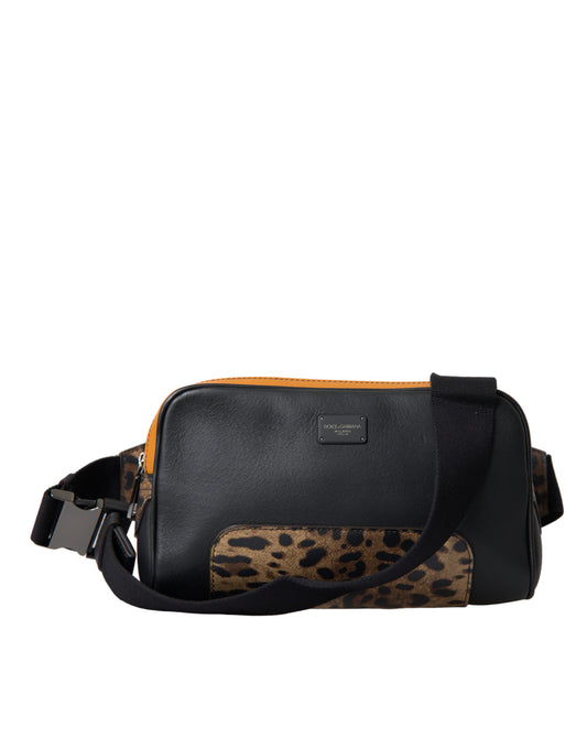 Sac banane Dolce &amp; Gabbana en cuir exotique noir avec logo et ceinture