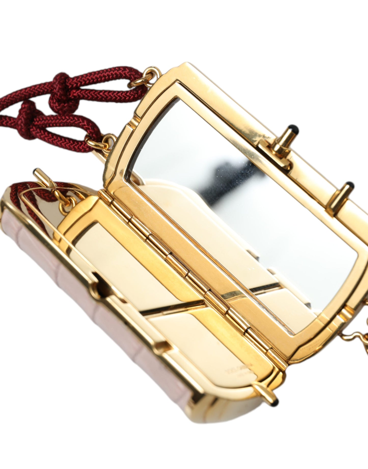 Dolce &amp; Gabbana – Mini-Kosmetiktasche aus exotischem Leder mit Spiegel und Quaste in Rosa
