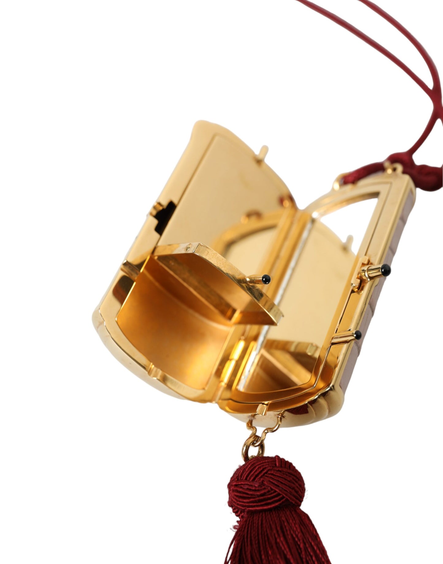 Dolce &amp; Gabbana – Mini-Kosmetiktasche aus exotischem Leder mit Spiegel und Quaste in Rosa