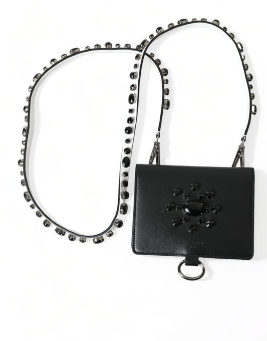 Portefeuille porte-cartes Dolce &amp; Gabbana en cuir noir orné de cristaux