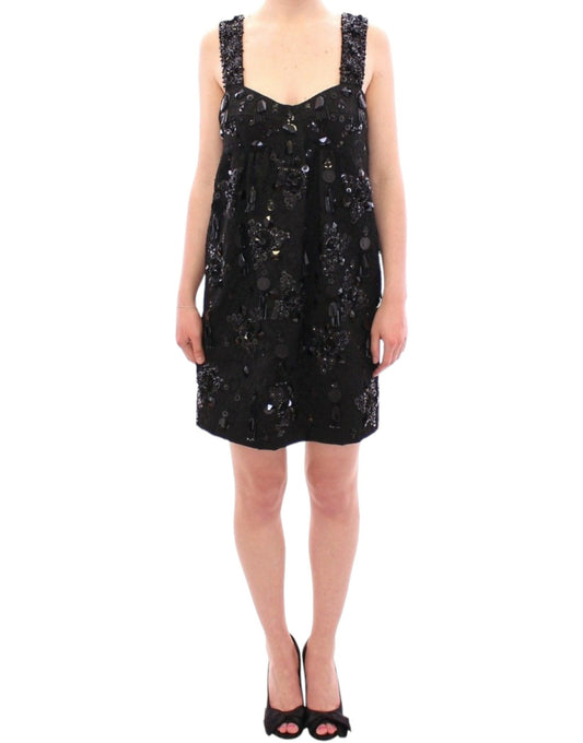 Dolce &amp; Gabbana Robe noire à fleurs et cristaux incrustés
