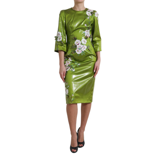 Robe fourreau mi-longue à fleurs vertes Dolce &amp; Gabbana