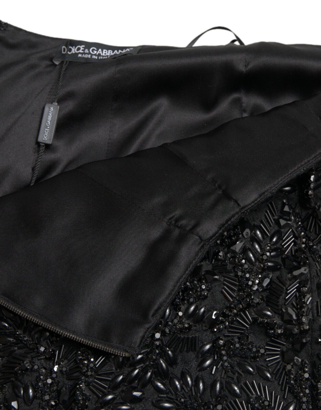 Jupe crayon noire en cristal Dolce &amp; Gabbana faite main au genou