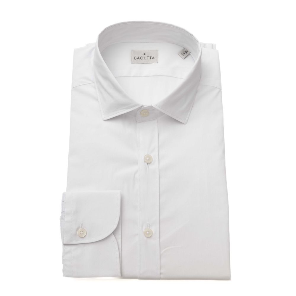 Bagutta White Cotton Men's Shirt Slim Fit With French Collar