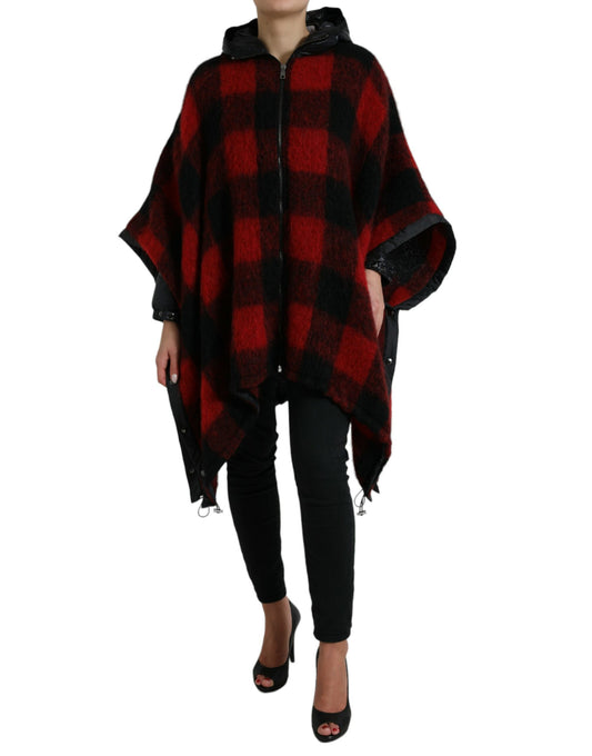 Veste poncho à capuche à carreaux de buffle noir et rouge Dolce &amp; Gabbana