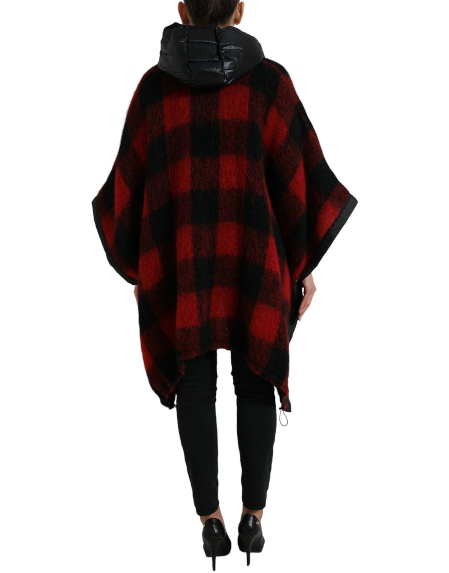 Veste poncho à capuche à carreaux de buffle noir et rouge Dolce &amp; Gabbana