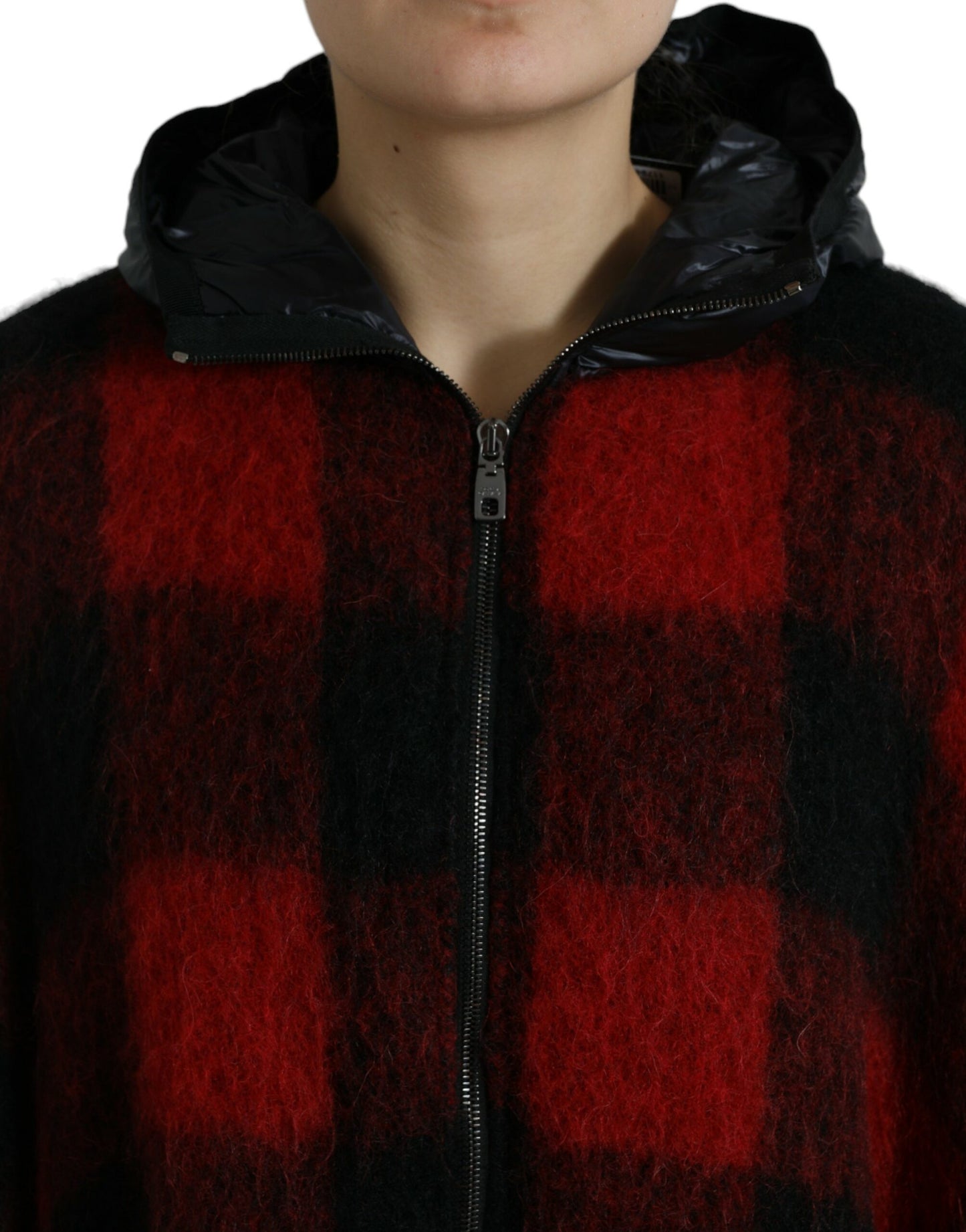 Veste poncho à capuche à carreaux de buffle noir et rouge Dolce &amp; Gabbana