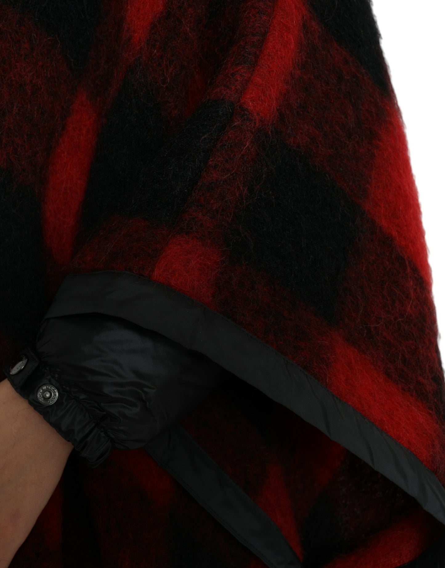 Veste poncho à capuche à carreaux de buffle noir et rouge Dolce &amp; Gabbana